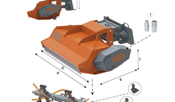 Vue technique éclatée de la débroussailleuse à marteaux